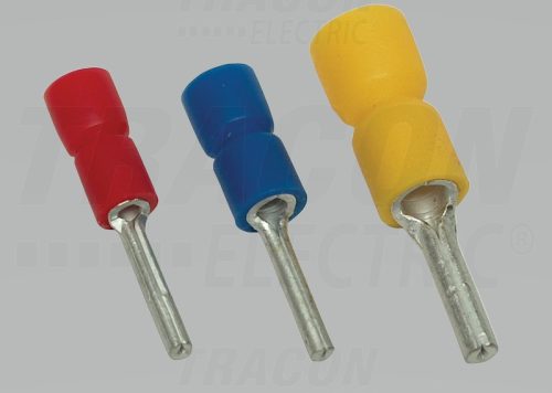 Szigetelt csapos saru, ónozott elektrolitréz, kék 2,5mm2, (l1=12mm, d1=2,3mm), PVC