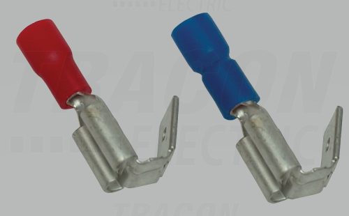 Szigetelt rátolható csatlakozó csap+hüvely, sárgaréz, kék 6,3×0,8mm, 2,5mm2