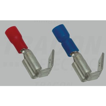   Szigetelt rátolható csatlakozó csap+hüvely, sárgaréz, piros 6,3×0,8mm, 1,5mm2