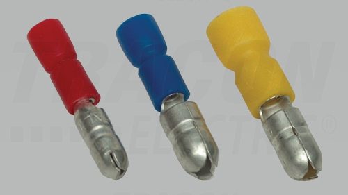 Szigetelt hengeres csatlakozó dugó, elektrolitréz, piros 1,5mm2, (d1=1,7mm, d2=4mm), PVC