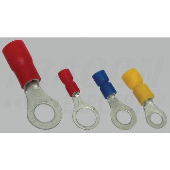   Szigetelt szemes saru, ónozott elektrolitréz, piros 1,5mm2, M5, (d1=1,7mm, d2=5,3mm),PVC
